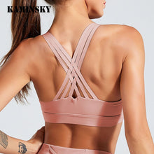 Load image into Gallery viewer, Kaminsky Cross Strap Back Bra Top Women Sports Top Professional Quick Dry Padded Shockproof Gym Fitness Running Sport Tank Top
