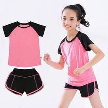 Load image into Gallery viewer, Kids Fitness T-shirt Gym Shorts Sports Women Girl Running Tops Tee Jogging Suits Children Training Yoga Set Tracksuit Sportswear
